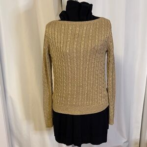 Gold shimmer silk blend sweater Lauren Ralph Lauren medium soft layering